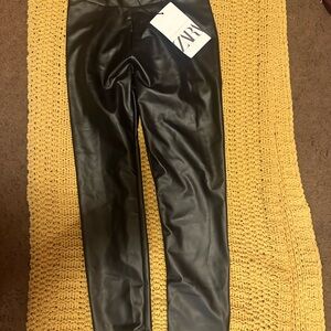 Zara Girls Black Faux Leather Pants size 8 [New]